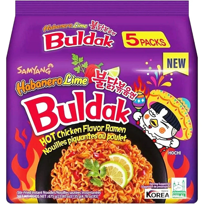 Samyang Hot Chicken Flavor Ramen Habanero Lime 三养牌辣鸡干拌面哈瓦那辣椒柠檬味 5*135g