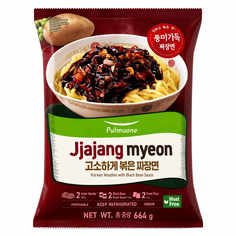 Pulmuone Koreanska nudlar med svart bönsås 664g