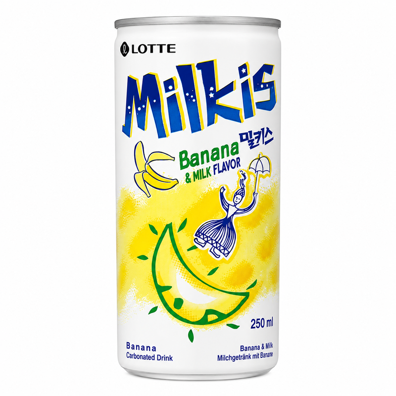 Lotte Milkis Banana & Milk Flavored Carbonated Soft Drink 250ml