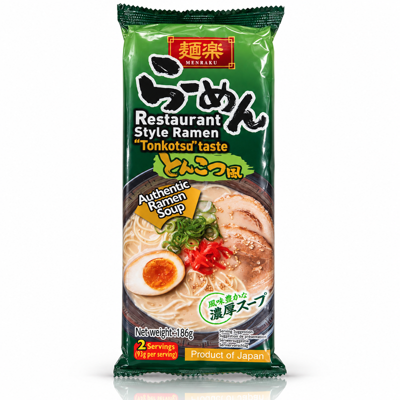 Menraku Japanska Ramennudlar med Tonkotsu-smak 186g