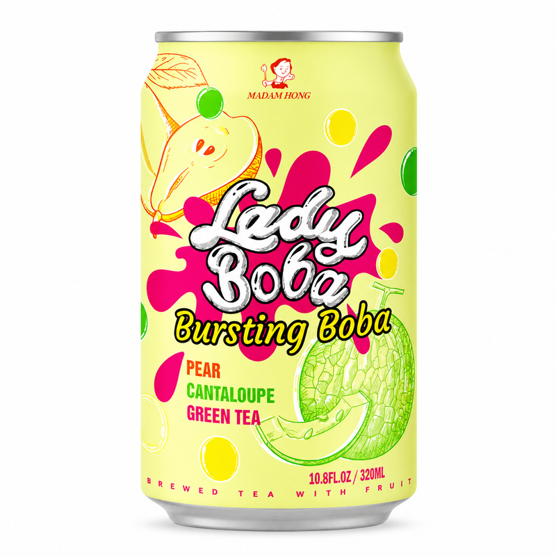 Madam Hong Grönt te med päron- och melonsmak samt popping boba 320ml
