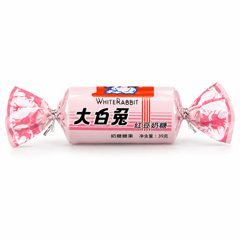 White Rabbit Krämiga mjölkkarameller med rödbönssmak 39g