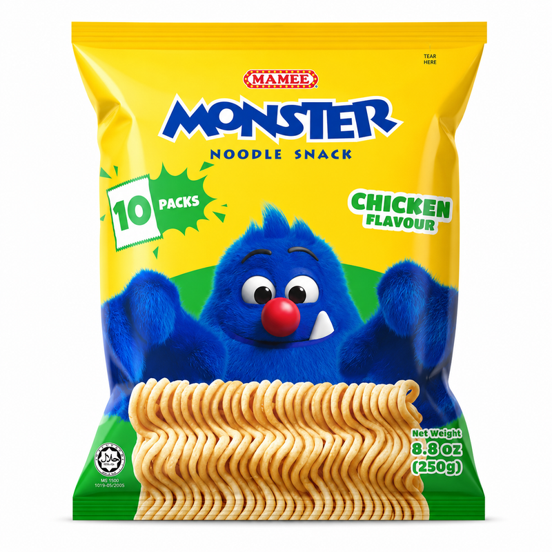 Mamee Monster Nudelsnacks med kycklingsmak 10 x 25 g (250 g)