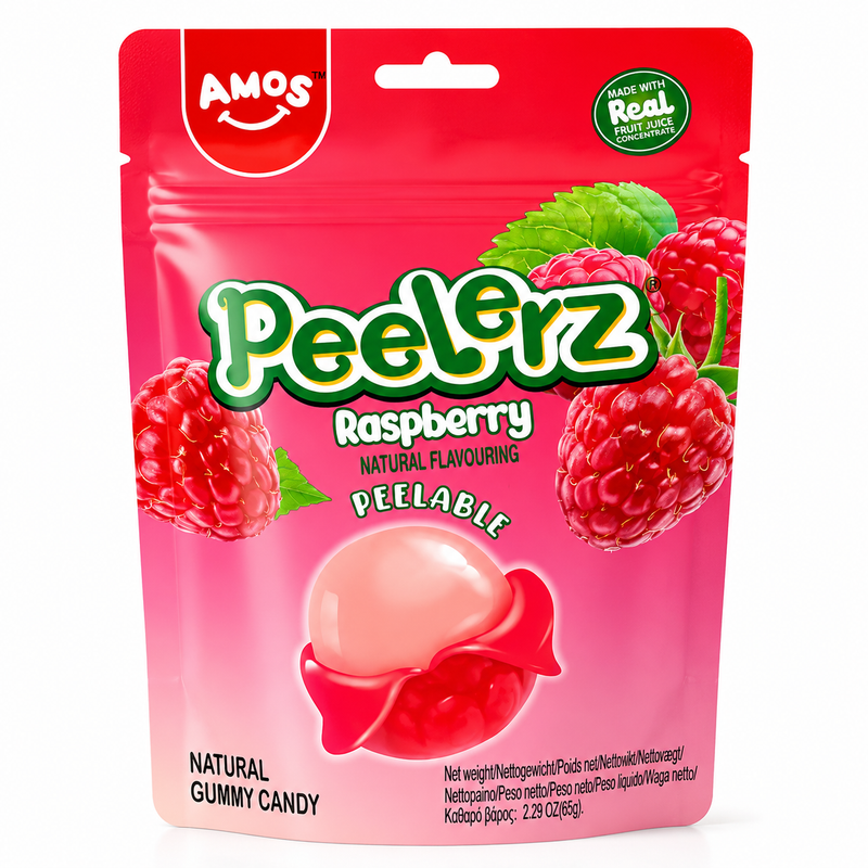 AMOS Peelerz Fruktgodis med Hallonsmak 65g