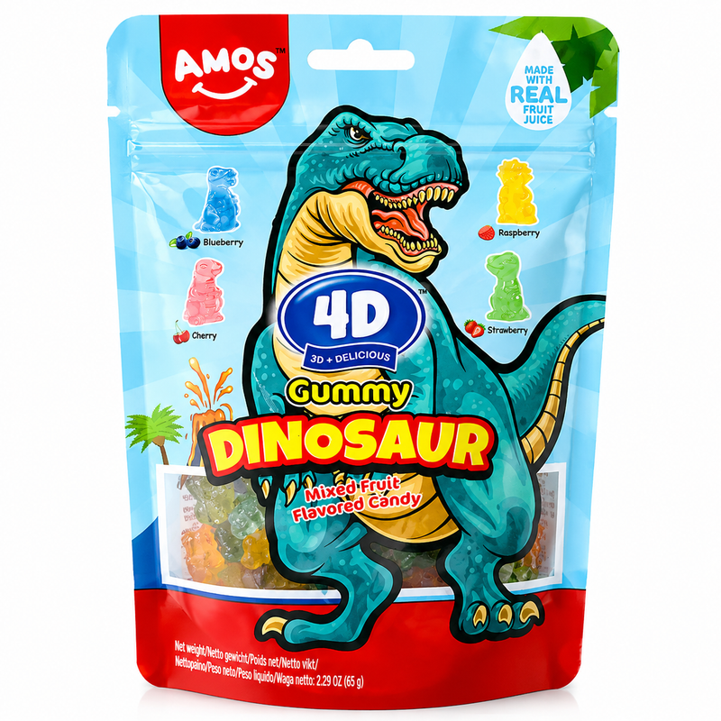 Amos 4D Dinosaurie Fruktgodis Blandad Fruktsmak