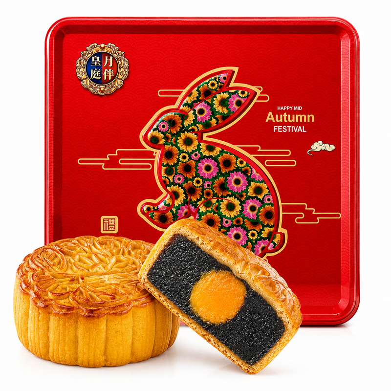 YB 1 Yolk Black Sesame Mooncakes 4pcs 香港月伴皇庭 Single Yolk Black Sesame Mooncake 750g