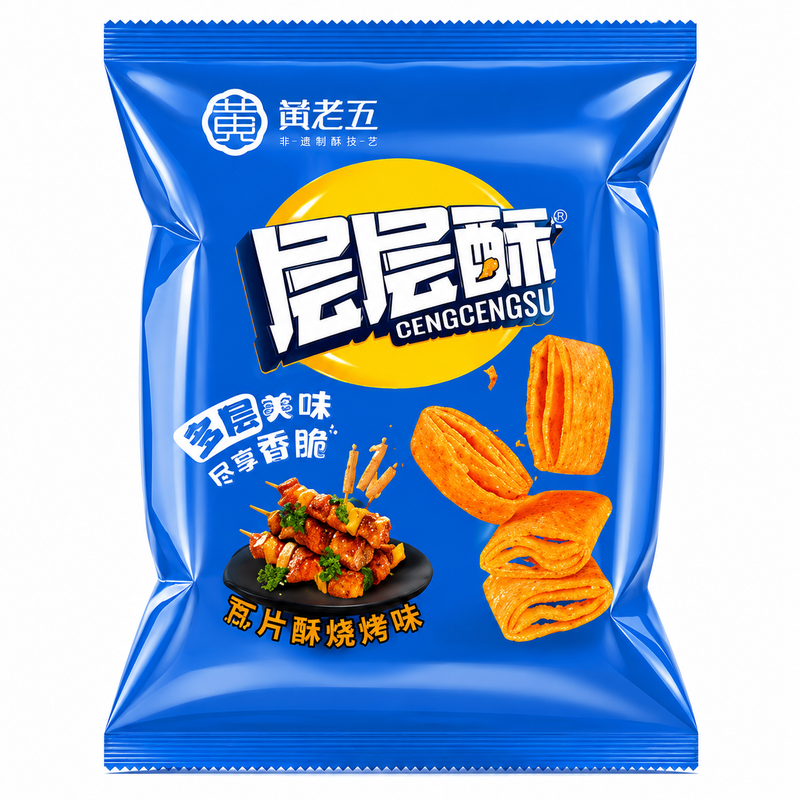 Huang Lao Wu Wheat Crust BBQ Flavour 黄老五层层酥烧烤味 60克