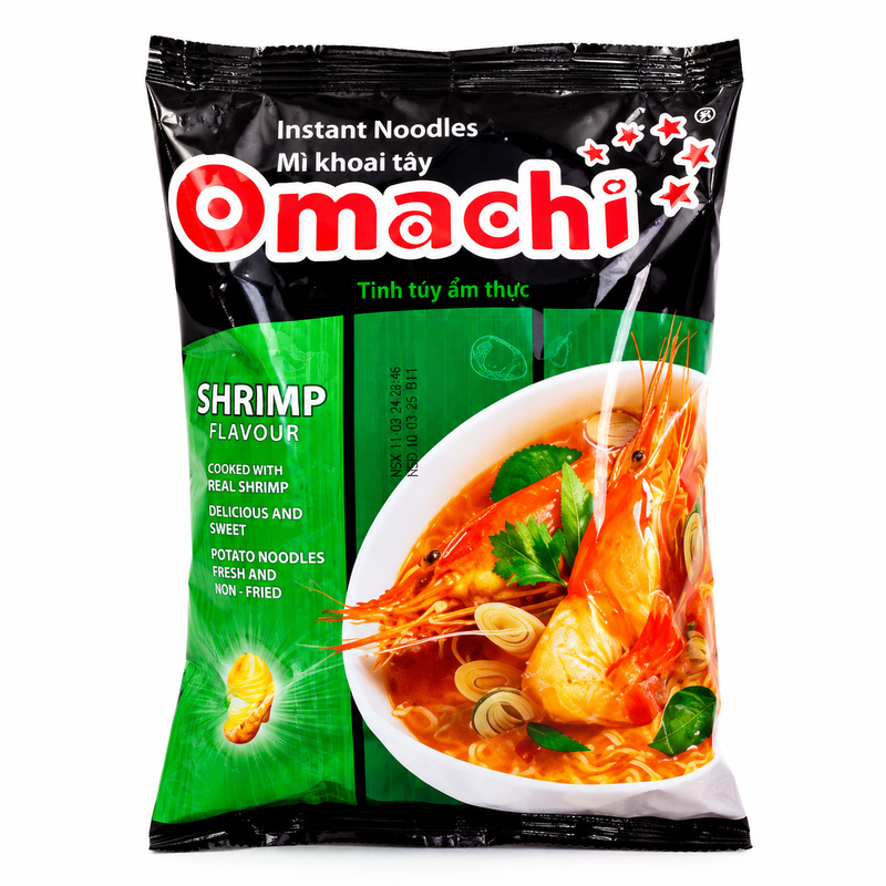 Omachi Nudlar med Syrlig & Stark Räksmak 79g