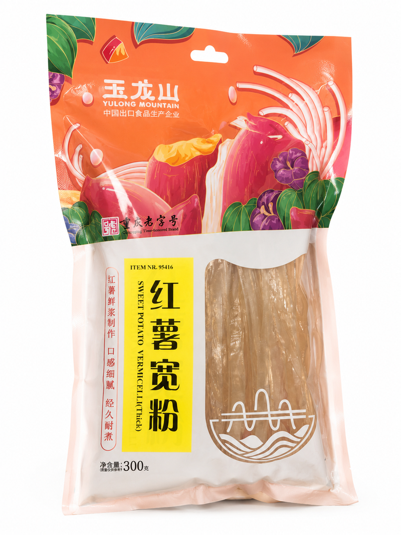 Yulong Mountain Sötpotatisglasnudlar Breda 300g