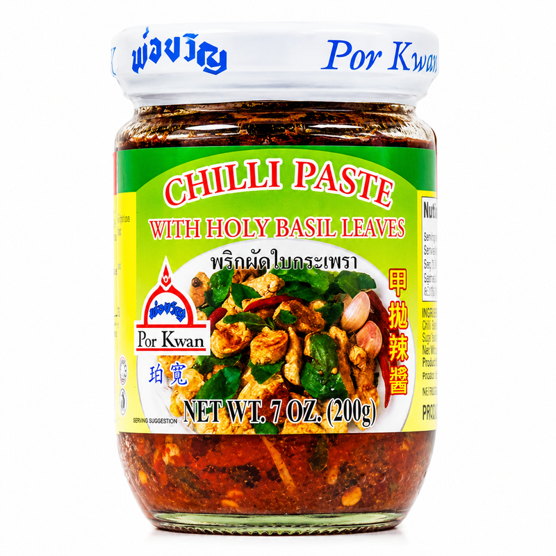 Por Kwan Chilli Paste with Holy Basil Leaves 珀宽甲抛辣酱 200g