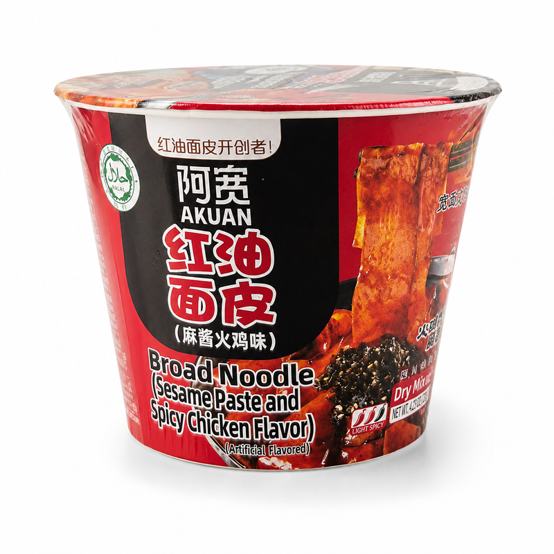 A-Kuan Broad Noodles med Sesampasta & Kryddig Kycklingsmak 120g