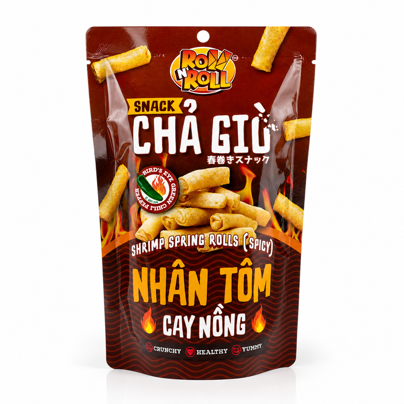 ROLL N' ROLL Fried Springroll Snack Shrimp Spicy Flavour 75g