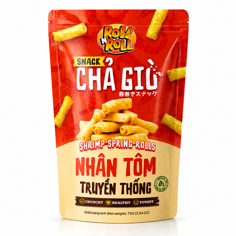 ROLL N' ROLL Fried Springroll Snack Shrimp Stuffed 75g