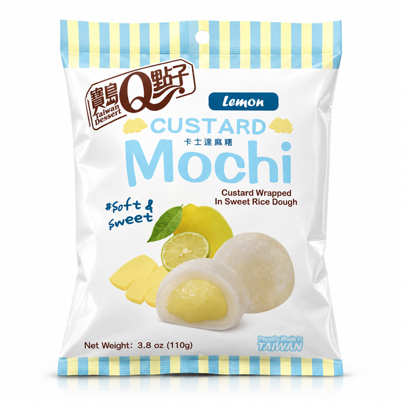 Royal Family Custard Lemon Mochi 宝岛Q点子流心麻糬 柠檬口味 110克