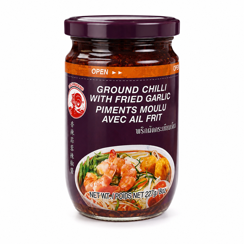 Cock Brand Mald chili med stekt vitlök 227g