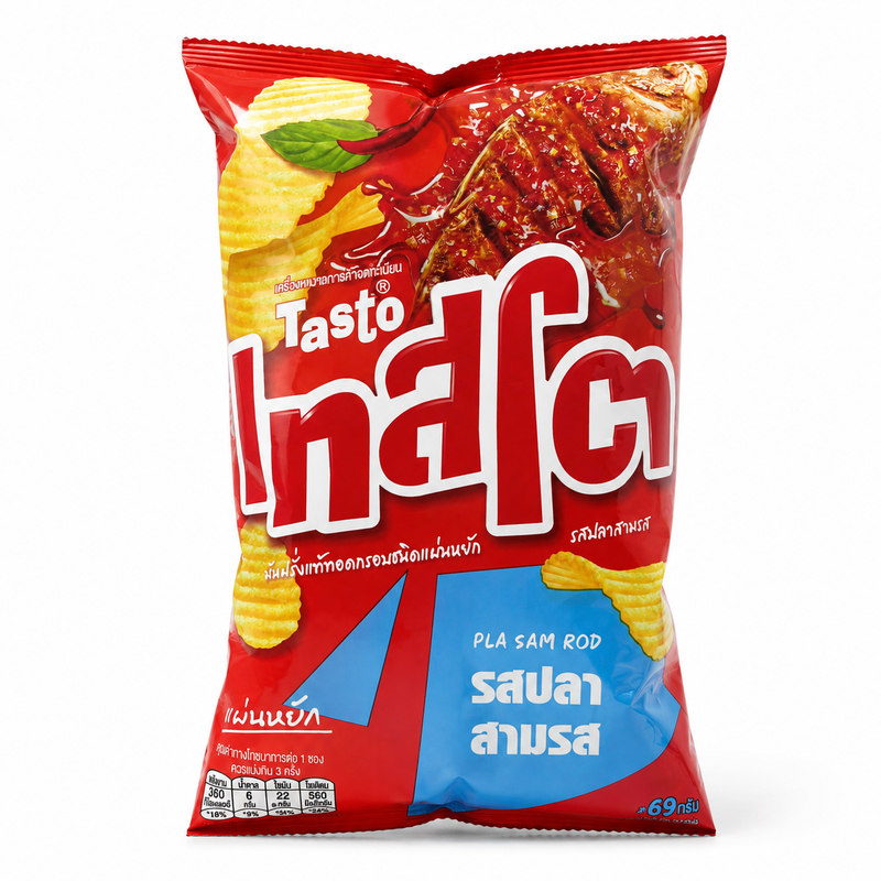 Tasto Räfflade Potatischips med Pla Sam Rod-smak 69g