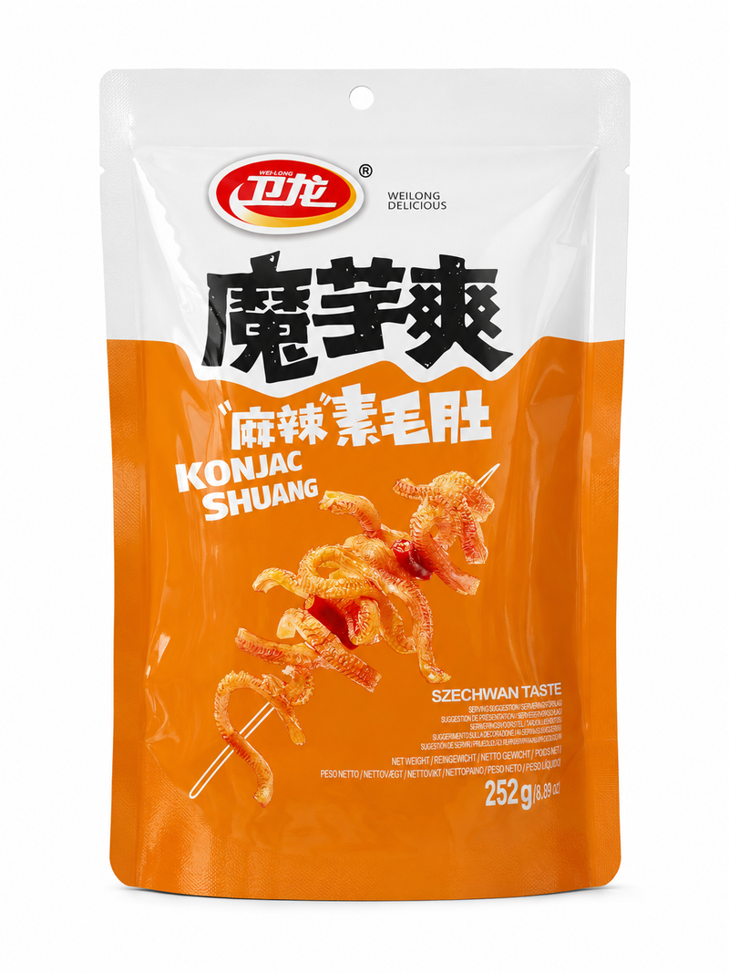 Wei-Long Konjac Snack Szechuan Mala Spicy 卫龙魔芋爽麻辣素毛肚 252克