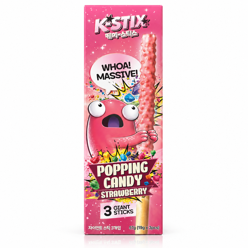 K-Stix Popping Candy Kexpinnar med Jordgubbssmak 57g