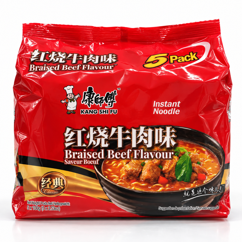 Kang Shi Fu Snabbnudlar med Bräserad Biffsmak 5×106g