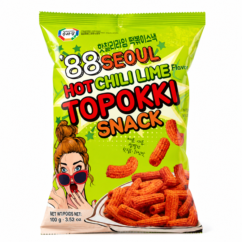 Surasang 88 Seoul Topokki Snacks med Hot Chili Lime 100g