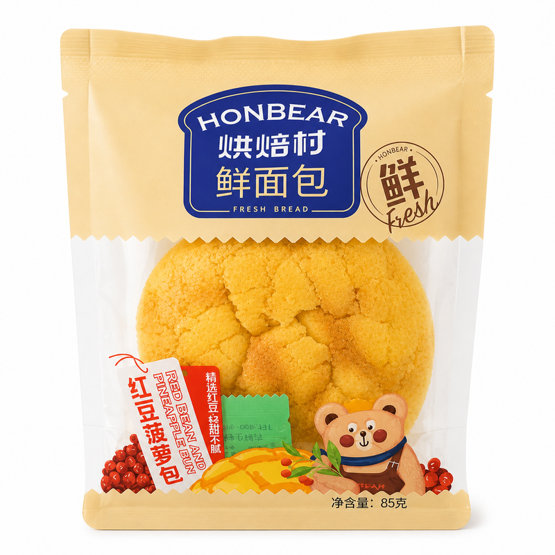 Honbear Vetebröd med röd bönfyllning ananasbröd-stil 85g