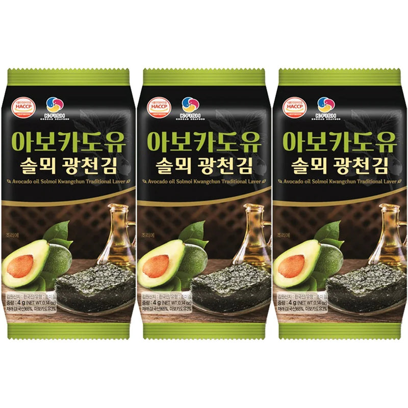 K-fish Korean Roastad Sjögräsplattor med Avocado Olja 4g*3 pack