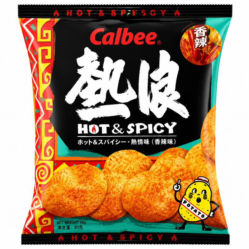 Calbee Potatischips het & kryddig smak 105 g