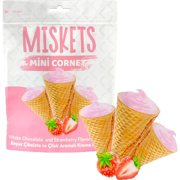Miskets White Chocolate & Strawberry Filled Mini Sweet Cones, 50g