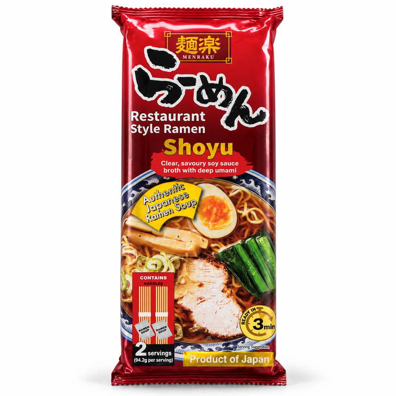 Menraku Japanska Ramennudlar med Shoyu-sojasåssmak 188g