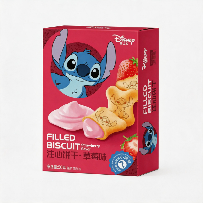 Binqi & Disney Stitch Kex med Jordgubbsfyllning 50g