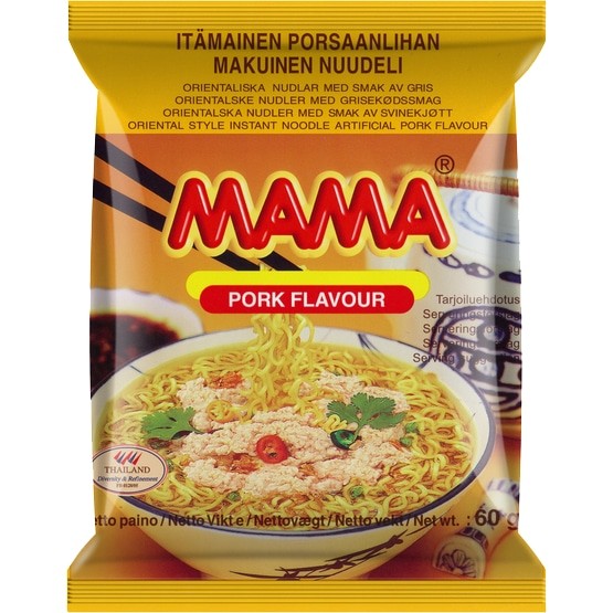 Mama Thailändska Instantnudlar med Fläsksmak 60g