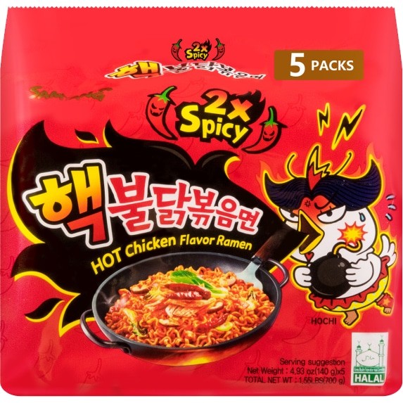 Samyang 2x Spicy Hot chicken Ramen Noodles 三养双倍辣火鸡面 五连包 700g